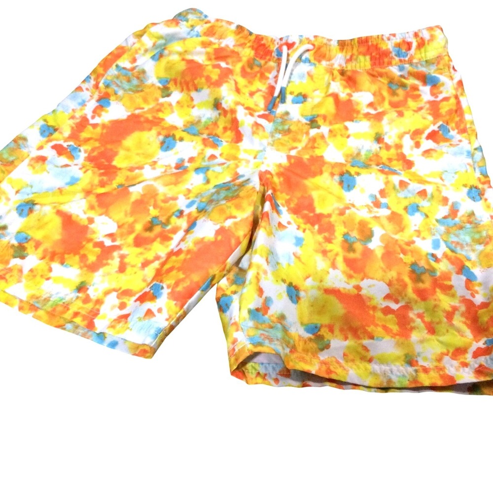 Cat & Jack Boys Swim Trunks OrangeYellowBlue Abstract SplashMesh Lining XL 14/16